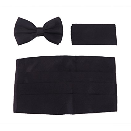 HDE Tuxedo Set Men's Formal Satin Blend Bow Tie, Cumberbund, and Pocket Square