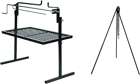 Texsport Heavy Duty Adjustable Outdoor Camping Rotisserie Grill and Spit & Stansport Heavy-Duty Steel Cooking Tripod (15997)