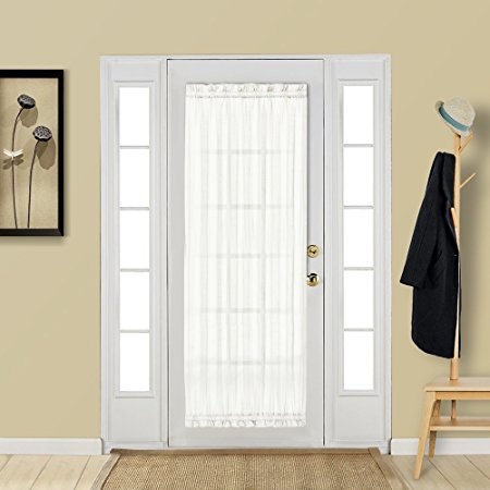 Rod Pocket Sheer French Door Curtain - Aquazolax Elegant Solid 54x72 Inch Voile Drapery Patio Door Panel with Tieback - 2 Panels, Ivory