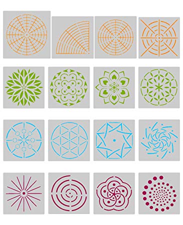 Biubee 16 Pcs Plastic Dotting Stencils- Different Patterns Dot Painting Templates for Stone Wall Art, Canvas, Wood Furniture Painting