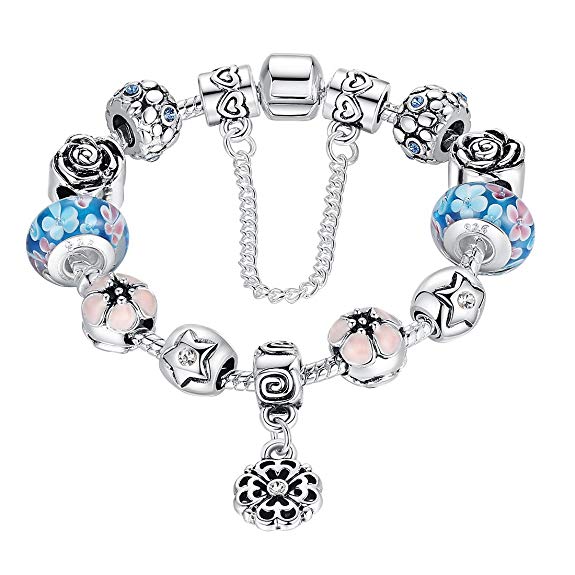 Presentski Fashion Charm Bracelet for Teen Girls and Women with Flower Themed Star Charms