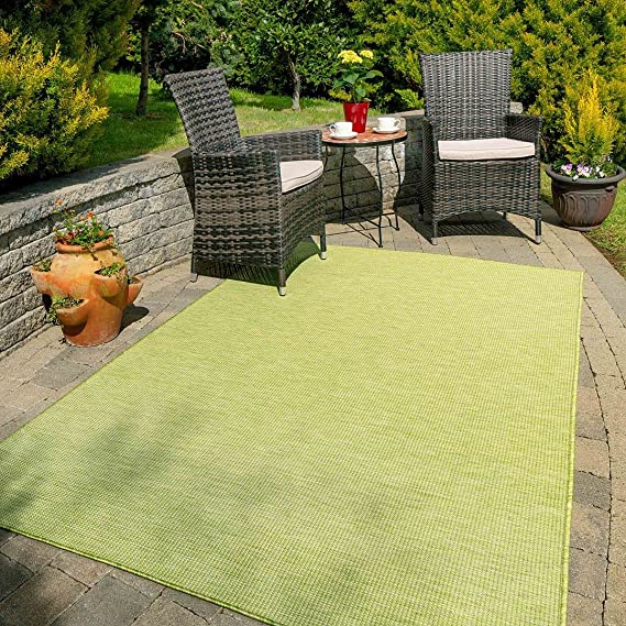 Soft Green Outdoor Flatweave Garden Carpet Rug Durable Washable Weather Resistant Summer Lawn Patio Decking Plastic Non Shed Mat Rugs 60cm x 110cm