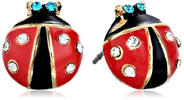Betsey Johnson Red and Black Ladybug Stud Earrings