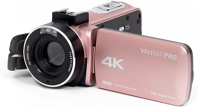 Vivitar 4K Video Camera, Wi-Fi Ultra HD Camcorder with 18x Digital Zoom, 3” IPS Touchscreen Video Recorder with Night Vision, Vlogging Camera with 3.5mm Microphone Jack, Rechargeable, SD Card Slot