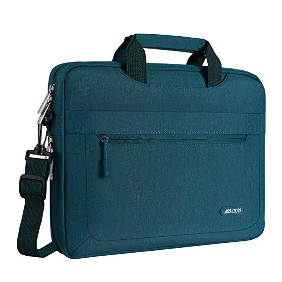 Mosiso Messenger Laptop Shoulder Bag for 15-15.6 Inch 2018/2017/2016 new MacBook Pro, MacBook Pro, Notebook, Compatible with 14 Inch Ultrabook, Polyester Briefcase with Adjustable Depth at Bottom, Deep Teal