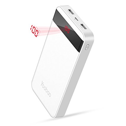 Yoobao M20Pro 20000mAh High Capacity Rechargeable Power Bank External Battery Pack Powerbank Charger (Lightning & Micro Dual Input) for iPhone 8 7 Plus 6 5s iPad Pro Samsung Galaxy Note & More - White