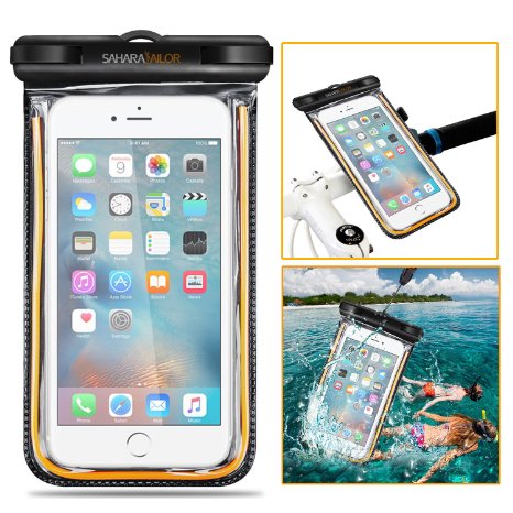 Sahara Sailor Universal Waterproof Case Dry Bag W Bicycle Mount Holder Function Fluorescent Strip for Apple iPhone 7 6 6S Plus Samsung Galaxy S6 S5 Note 5 4 Touchscreen Transparent Window