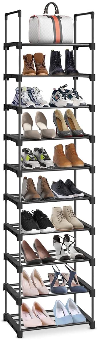 Esonstyle 10 Tiers Tall Narrow Shoe Racks,Space-Saving and Versatile Rack,Metal Shoe Rack Storage Organizer for Living Room, Bedroom (Black)