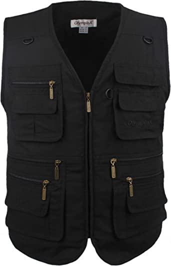 LUSI MADAM Men's Poplin Outdoors Travel Sports Multi-Pockets Work Fishing Vest