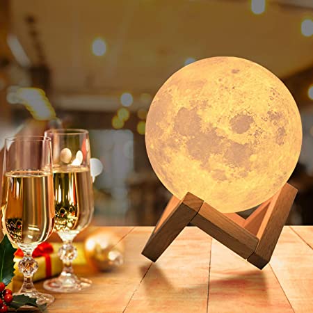 OxyLED 3D Printed Moon Lamp Light, 4.7 Inch 12cm Diameter LED Moon Light with Stand Remote Touch Tap Control and USB Rechargeable, 16 Color Dimmable Lunar Night Light for Bedroom Kids Lover Friends Birthday Gifts (Multicolor)