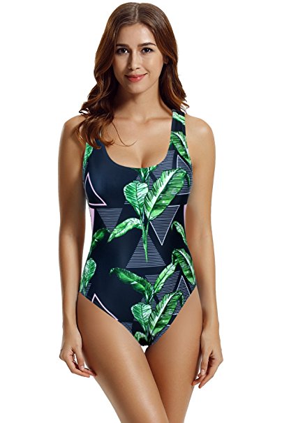 zeraca Women's High Cut One Piece Bathing Suits Swimsuits