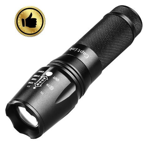 Captink Outdoor waterproof tactical flashlight,Adjustable Focus Torch, 5 Modes,CREE Led Flashlights