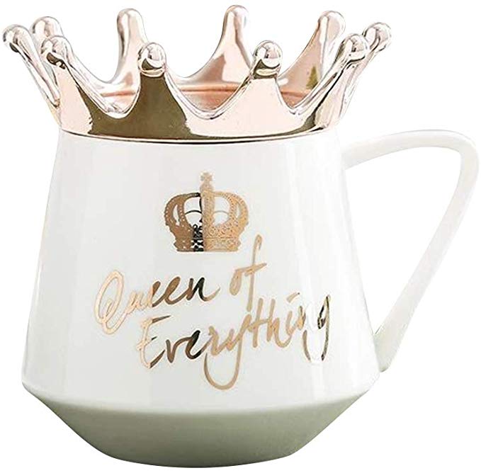 Lamoreco Crown Cup Nordic Style Mug Ceramic Simple Girl Gift for Coffee Water Breakfast Queen of Everything Mug Ceramic Cup for Coffee and Tea with Handle, Funny Novelty Cup
