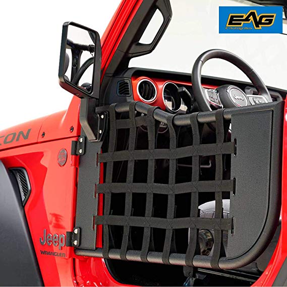 EAG Matrix Tubular Door Black with Side View Mirror Fit for 18-19 Jeep Wrangler JL 2 Door