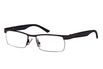 Edge I-Wear Classic Rectangular Half Rimmed Unisex Metal Two Tone Reading Glasses 25053- 1.75-3 (M.Gunmetal)