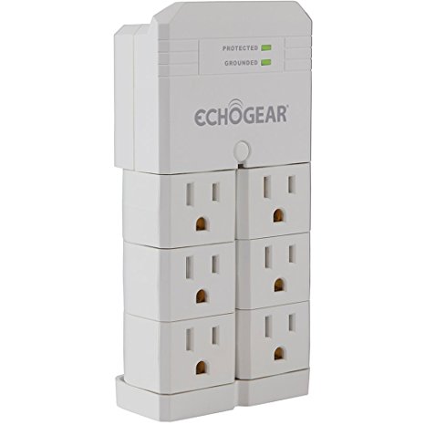 ECHOGEAR On-Wall Surge Protector With 6 Pivoting AC Outlets & 1080 Joules of Surge Protection - Low Profile Design Installs Over Existing Outlets To Protect Your Gear & Increase Outlet Capacity