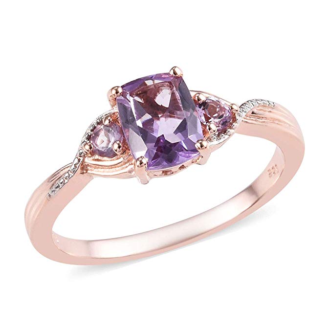 Birthstone Statement Ring for Women 925 Sterling Silver 14K Rose Gold Plated Cushion Pink Amethyst Gift Jewelry Cttw 1.1