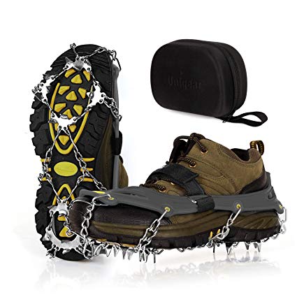 Unigear Ice Cleats, Snow Traction Cleats Crampons for Shoes and Boots with 19 Stainless Steel Spikes for Walking, Hiking, Fishing and Climbing