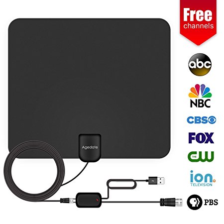 Agedate TV Antenna, HD Digital TV Antenna, Best 50 Miles Long Range High-Definition with HDTV Amplifier Signal Booster for Indoor, Free Local Channels for Life