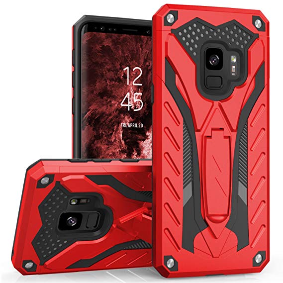 Zizo Static Series Compatible with Samsung Galaxy S9 Case Military Grade Drop Tested with Built in Kickstand RED Black