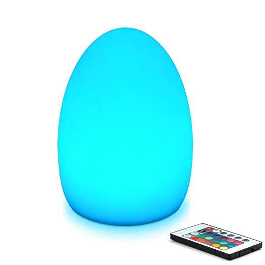 Mr.Go 8-inch LED Egg Light Nightlight Mood Lighting Lamp for Adults and Children - Remote Control - 16 RGB Colors - Bright and Dim Settings - Smooth and Flash Light Effects - Rechargeable - Fun Safe