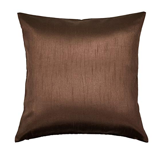 Aiking Home Solid Faux Silk Decorative Pillow Cover, Zipper Closure, 18 by 18 Inches, Brown