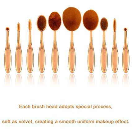 Nestling®10 Pieces Oval Makeup Brush Set Professional Foundation Concealer Blending Blush Liquid Powder Cream Cosmetics Brushes, Toothbrush Curve Makeup Tools for Face and Eyes