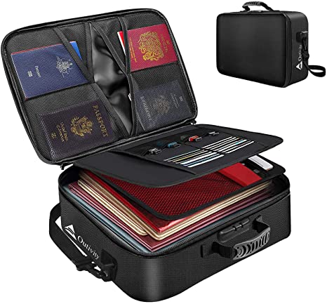 Fireproof Document Bag - Waterproof File Organizer Bag with Lock, The 3 Layer Certificate Bag with Zipper is Portable ＆ Shoulder Strap Design, Multi-Layer Portable Filing Storage