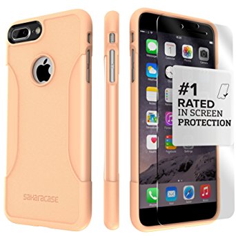 iPhone 8 Plus and 7 Plus Case, SaharaCase Classic Protective Kit Bundled with [ZeroDamage Tempered Glass Screen Protector] Rugged Slim Fit Shockproof Bumper [Hard PC Back] Protection – Peach