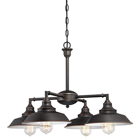 Westinghouse 6343300 Iron Hill Four-Light Indoor Convertible Chandelier/Semi-Flush Ceiling Fixture, Oil Rubbed Bronze Finish with Highlights and Metal Shades