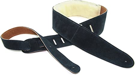 P Perri's Leathers Ltd. Guitar Strap, 2.5” Wide Soft Suede, Super Soft Sheepskin Fur Pad, Adjustable Length, (DL325S-206) Navy Blue, Made in Canada