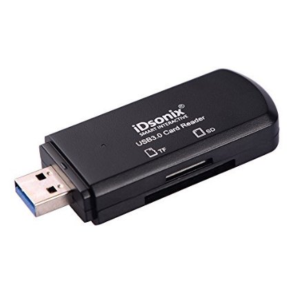 iDsonix USB 3.0 Memory Card Reader with 2 TF/SD Card Slots for SD, SD-HC, SD-XC, MMC, RS-MMC, and Micro Sd Cards-Black