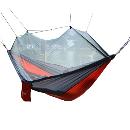 Qyuhe Portable Nylon Fabric Travel Camping Hammock with Mosquito Net 8.53 x 4.6 ft