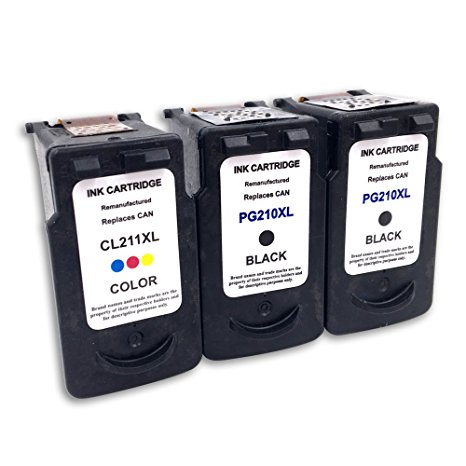 3 Pack Remanufactured Ink Cartridge Replacement For PG 210XL & CL 211XL (2 Black,1 Color)Comptaible With Canon IP2700 IP2702 MP240 MP250 MP270 MP280 MP490 MP495 MP499 MX320 MX350 MX360 MX420 ect