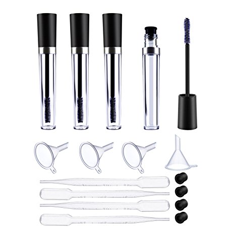 Aboat 8ml Empty Mascara Tube with Eyelash Wand, Rubber Inserts, Funnels and Transfer Pipettes Set for Castor Oil, DIY Mascara Container, Eyelash Cream Container Bottle
