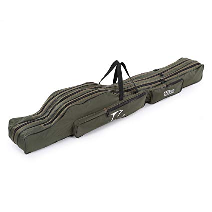 Docooler Portable Folding Fishing Rod Carrier Canvas Fishing Pole Case Fishing Gear Tackle