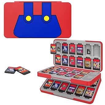 MoKo 48 Game Card Case Compatible with Nintendo Switch OLED 2021/Switch/Switch Lite, Switch Games Holder Case for 48 Switch Game Card & 24 SD Card, Slim & Portable Game Card Storage Box, Red Mario