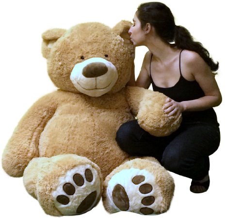 Big Plush Giant Teddy Bear 5 Feet Tall Tan Color Soft Smiling Big Teddybear - Premium Quality - Ships in BIG Box That Weighs 16 Pounds - NOT Vacuum Packed in Tiny Box - Legs Are Proportionate to Body