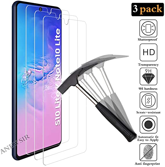 ANEWSIR for Samsung Galaxy Note 10 Lite /S10 Lite Screen Protector(3 Pack)【Easy to Apply】【No Bubbles】【Scratch Resistance】 Tempered Glass Screen Protector for Samsung Note 10 Lite/S10 Lite