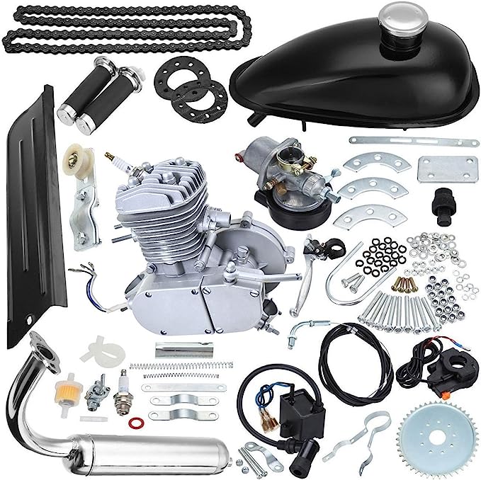 ExGizmo 80cc Bicycle Engine Kit 2 Stroke Bicycle Engine Kit Bike Motor Kit for Motorized Bike Silver