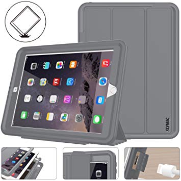 SEYMAC Stock New iPad 9.7 inch 5th/6th Generation Case, Smart Magnetic Auto Sleep/Wake Cover Hybrid Leather Drop protection with Stand Feature for Apple New iPad 2017/2018 Release Model (Gray/Gray)