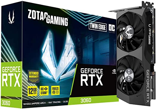 ZOTAC Gaming GeForce RTX 3060 Twin Edge OC 12GB GDDR6 192-bit 15 Gbps PCIE 4.0 Gaming Graphics Card, IceStorm 2.0 Cooling, Active Fan Control, Freeze Fan Stop ZT-A30600H-10M