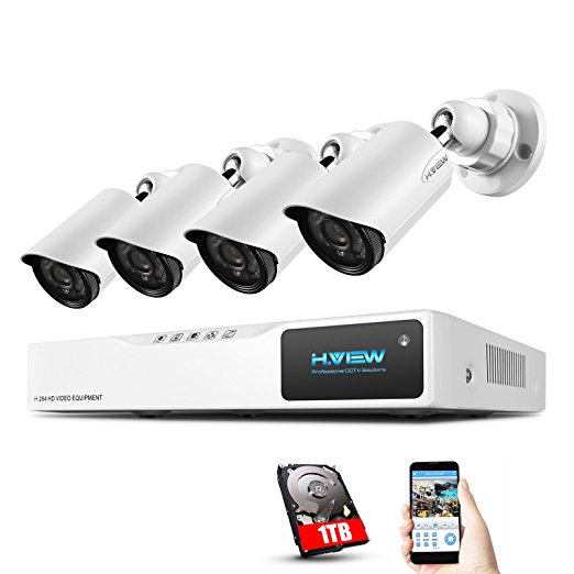Home Video Security Camera System,H.View HD 4CH 720P AHD Surveillance DVR Kit(1TB HDD)