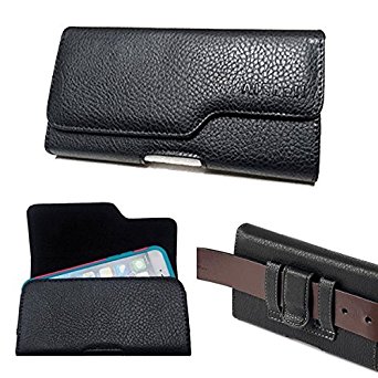 Samsung Galaxy NOTE 4 , NOTE 3 , NOTE EDGE ~ XXL Size Horizontal Black Faux Leather Case Carry Phone Pouch Belt Clip Holster Fits Galaxy NOTE 4 , NOTE 3 , NOTE EDGE with Otterbox Defenfder / Commuter / Lifeproof Waterproof / Ballistic protective cover case on it (By All_instore)