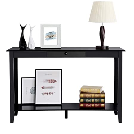 Yaheetech Sofa and Console Table with Drawer and Shelf for Living Room Entryway Table Black