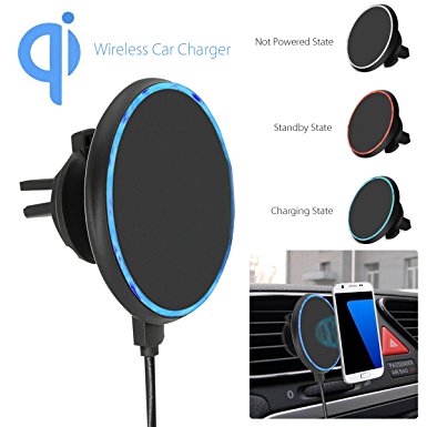 Magnetic Wireless Car Charger, ELEGIANT Fast Wireless Charging Car Mount Phone Holder for iPhone X, 8/8 Plus, Samsung Galaxy S8/ S8 Plus/ S7 / S7 edge / S6 edge Plus, Note 8 5 & Qi Enabled Devices