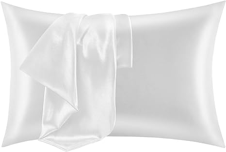 CozyLux Silk Satin Pillowcase for Hair and Skin Standard Set of 2 Soft Pillow Cases Silky Microfiber Bed Pillow Covers Wrinkle Resistant with Envelope Closure(White, 20 x 26 Inches)