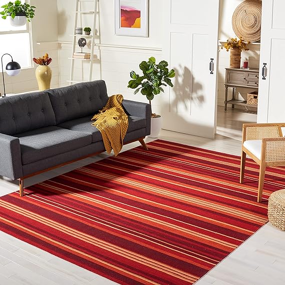 SAFAVIEH Striped Kilim Collection 9' x 12' Red STK601Q Handmade Premium Wool Living Room Dining Bedroom Area Rug
