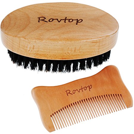 Rovtop Beard Brush and Comb for Men, Boar Bristles Beard Brush and 1 Comb for Hair and Beard Styling