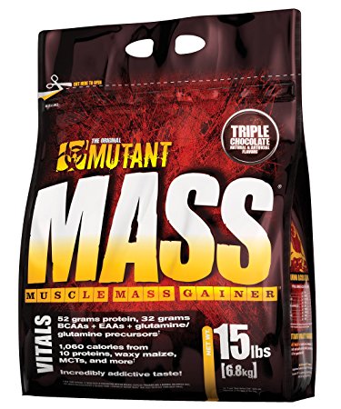 Mutant Mass, Whey Protein Weight Gainer and Muscle Builder, Triple Chocolate, 15 Pound